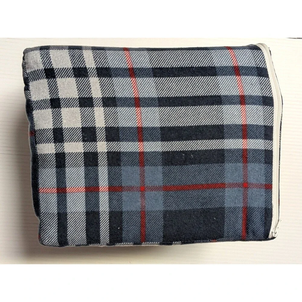 NEW Cuddl Duds King Heavyweight Cotton Flannel Sheet Set Navy And Red Plaid